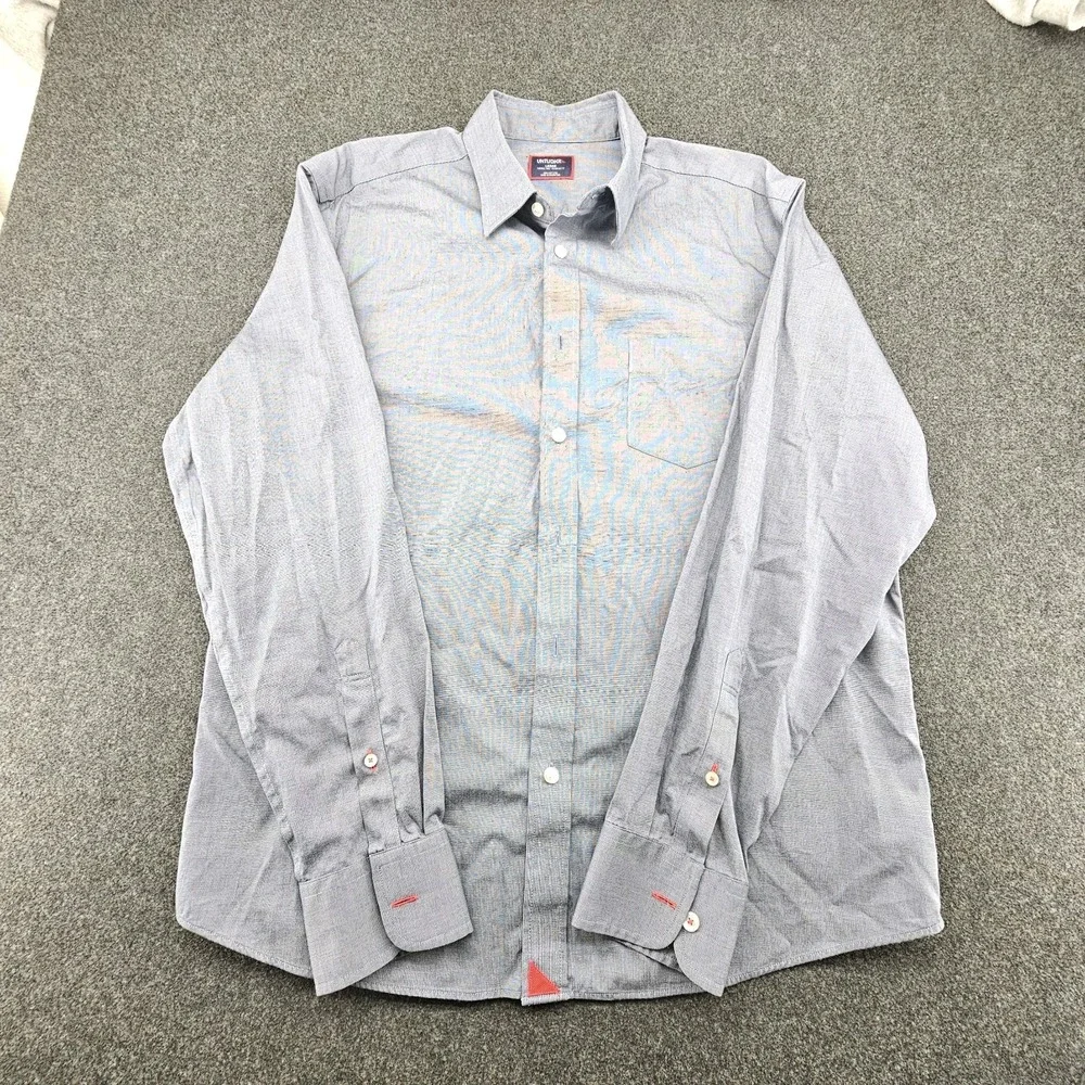 Untuckit Pio Cesare WF Men's L Reg Fit Navy Long Sleeve Button Front Shirt - Picture 1 of 10